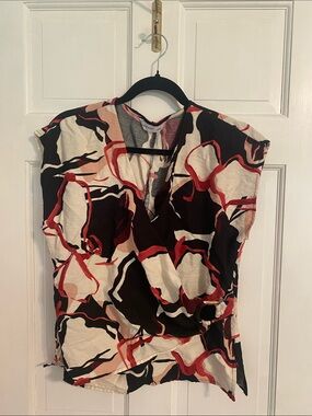 Nine West Abstract Print Blouse in Cream, Black & Red